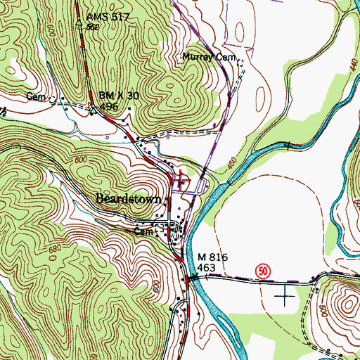 Topographic Map of Beardstown School (historical), TN