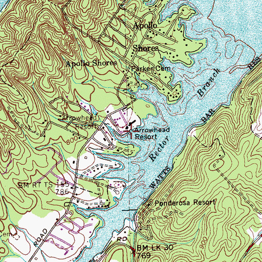 Topographic Map of Arrowhead Dock, TN