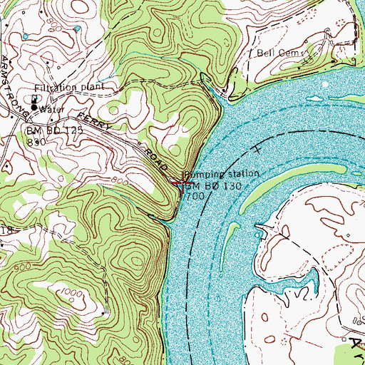 Topographic Map of Bells Landing, TN