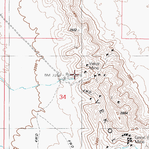 Topographic Map of Vekol Mine, AZ