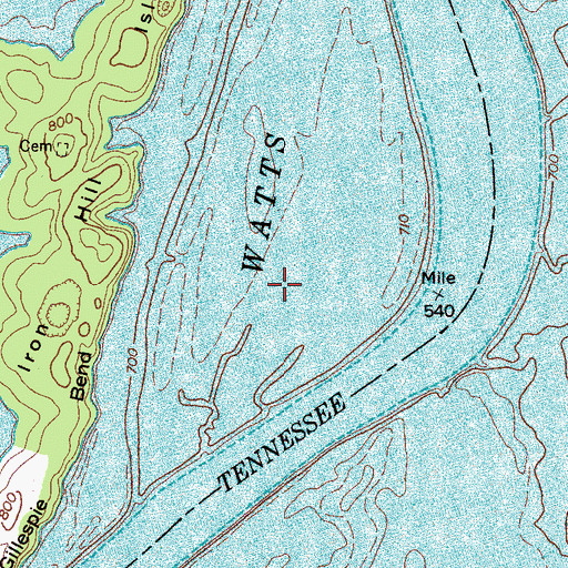 Topographic Map of Euchee Old Fields (historical), TN