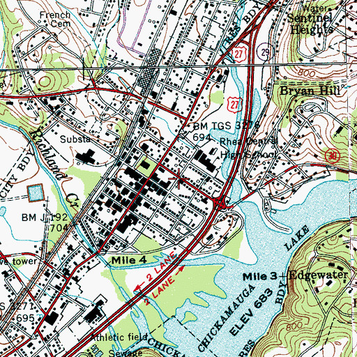 Topographic Map of First Baptist Church, TN