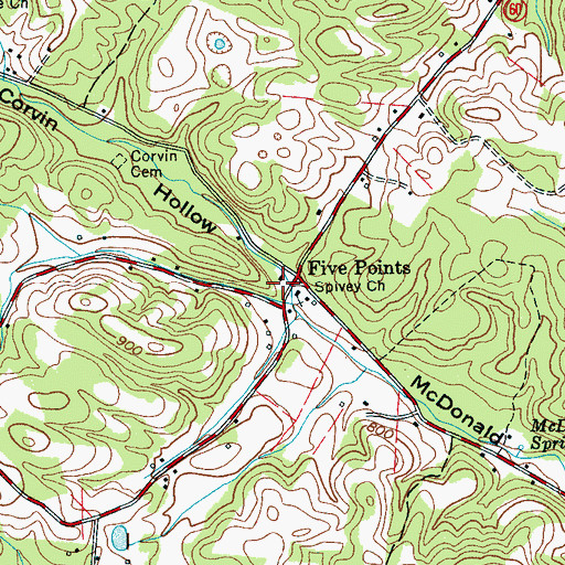Topographic Map of Five Points School (historical), TN