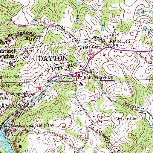 Topographic Map of Kelly Grove School (historical), TN
