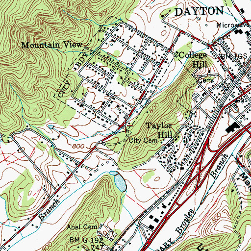 Topographic Map of Mountain View Church (historical), TN