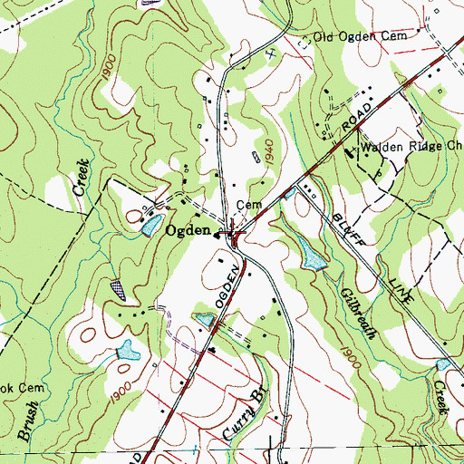 Topographic Map of Ogden Church, TN