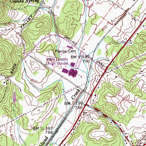 Topographic Map of Rhea County High School, TN