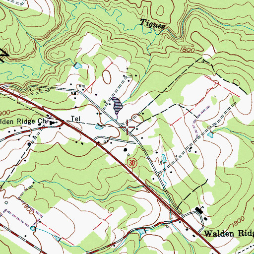 Topographic Map of Waldens Ridge Church (historical), TN