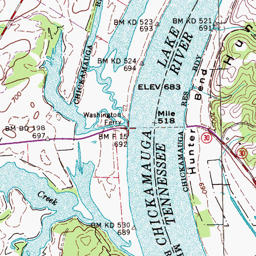 Topographic Map of Washington Landing, TN