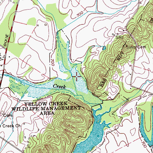 Topographic Map of Yellow Creek Fish Hatchery (historical), TN