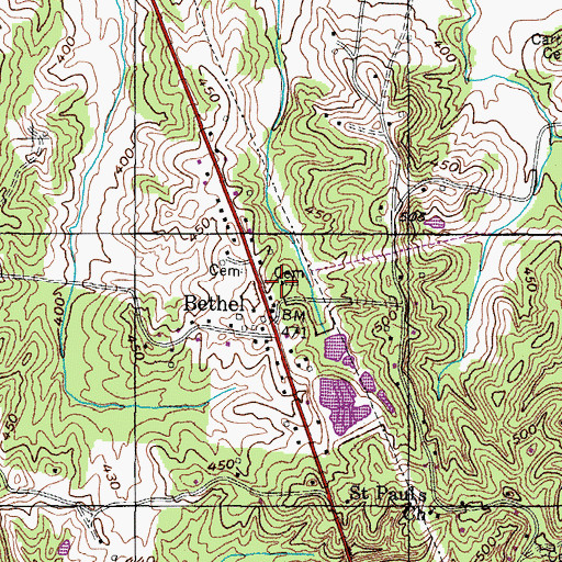 Topographic Map of Bethel Baptist Church, TN