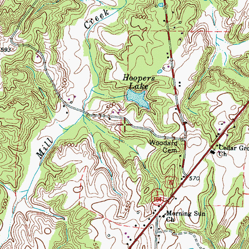 Topographic Map of Cedar Grove School (historical), TN