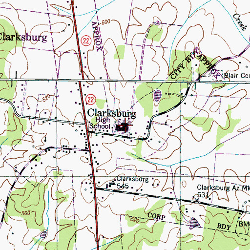 Topographic Map of Clarksburg High School, TN