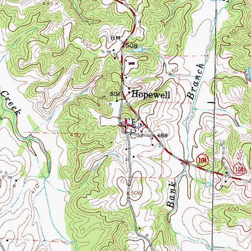 Topographic Map of Hopewell Baptist Church, TN