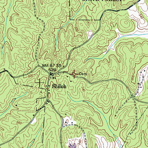 Topographic Map of Shiloh Cemetery, TN
