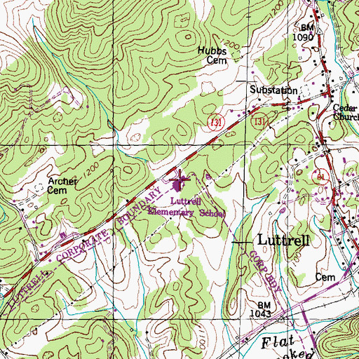 Topographic Map of Luttrell Elementary School, TN