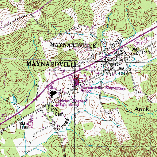 Topographic Map of Maynardville Elementary School, TN