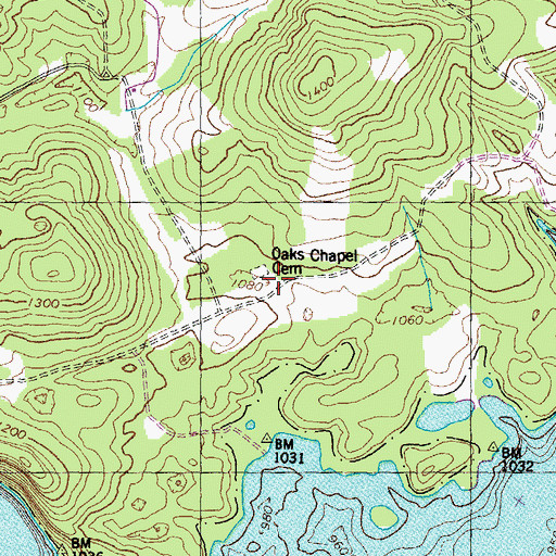 Topographic Map of Oaks Chapel (historical), TN