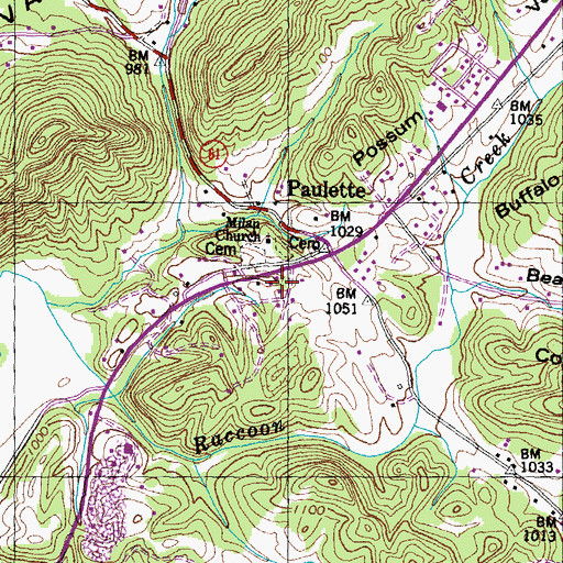 Topographic Map of Paulette School (historical), TN