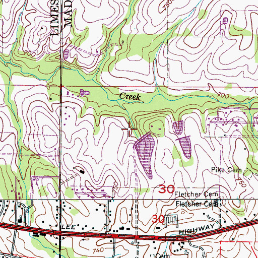 Topographic Map of Romine Lake Dam, AL