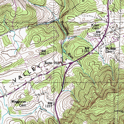 Topographic Map of Rose Hill Church, TN