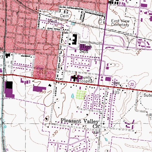 Topographic Map of Baptist Memorial Hospital Union City, TN
