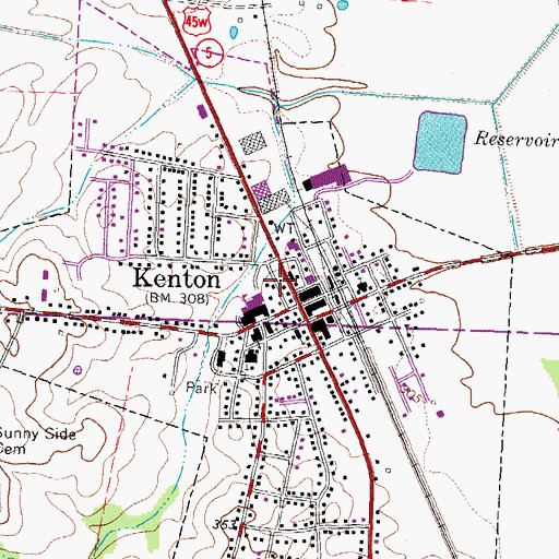 Topographic Map of Kenton City Hall, TN