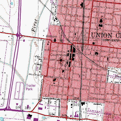 Topographic Map of Obion County Courthouse, TN