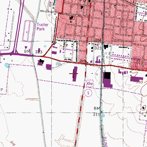 Topographic Map of Obion Square Shopping Center, TN