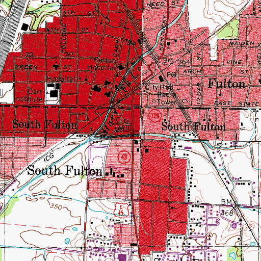 Topographic Map of South Fulton City Hall, TN