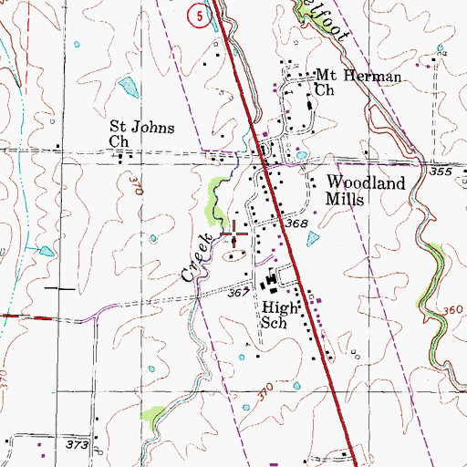 Topographic Map of Woodland Mills Baptist Church, TN
