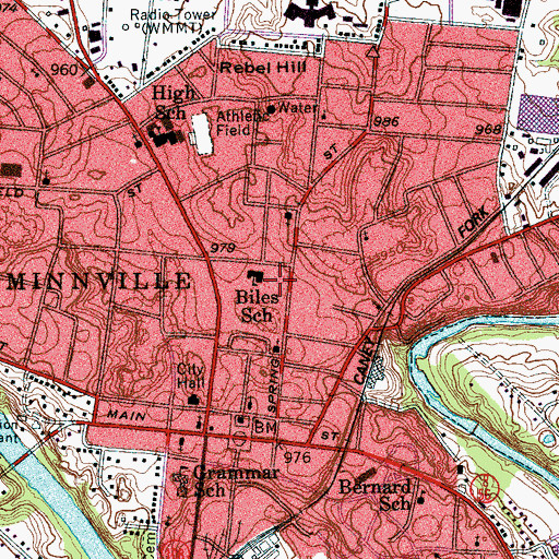 Topographic Map of Gribble Memorial School, TN
