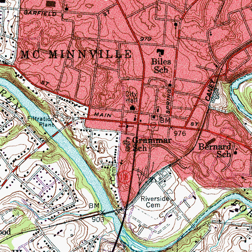 Topographic Map of McMinnville First Presbyterian Church, TN