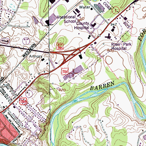 Topographic Map of Three Star Mall Shopping Center, TN