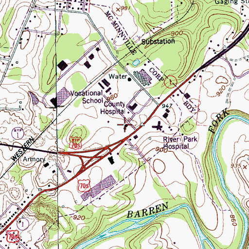 Topographic Map of Warren County Farm (historical), TN