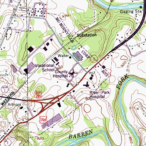 Topographic Map of River Park Hospital, TN