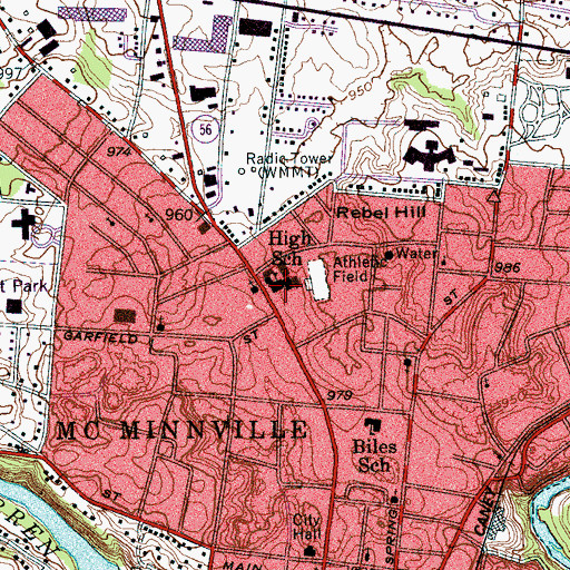 Topographic Map of Warren County Junior High School, TN