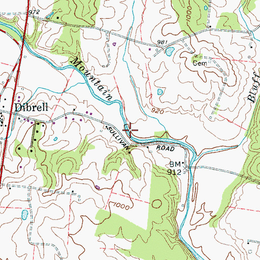 Topographic Map of Womacks Mill (historical), TN