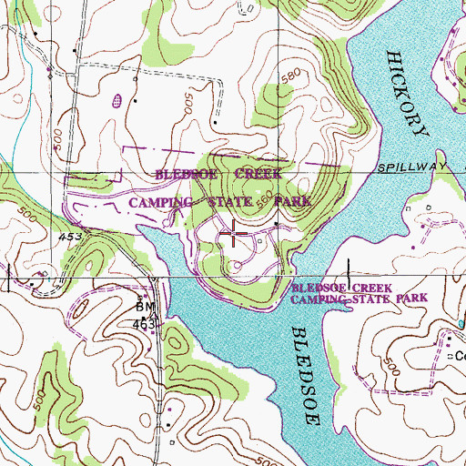 Topographic Map of Bledsoe Creek Camping State Park, TN