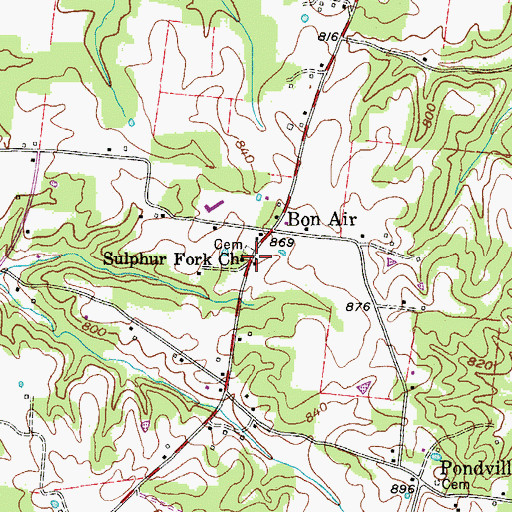 Topographic Map of Bon Air School (historical), TN