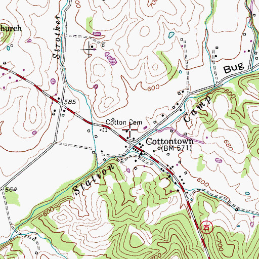 Topographic Map of Cottontown School (historical), TN