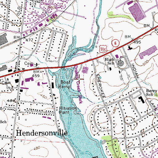 Topographic Map of Drakes Creek Park, TN