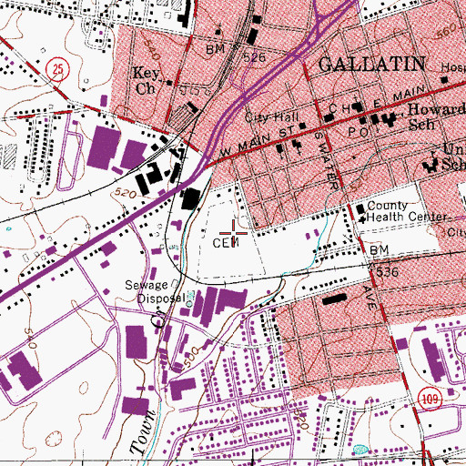 Topographic Map of Gallatin City Cemetery, TN