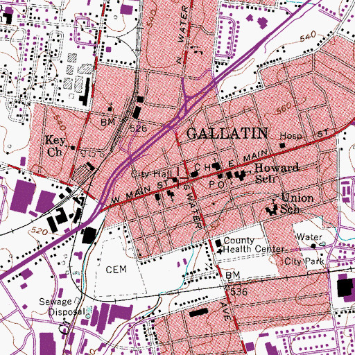 Topographic Map of Gallatin City Hall, TN