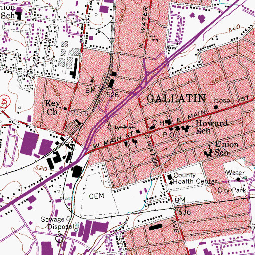 Topographic Map of Gallatin City Fire Department Station 1, TN