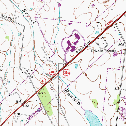 Topographic Map of Gallatin City Fire Department Station 2, TN