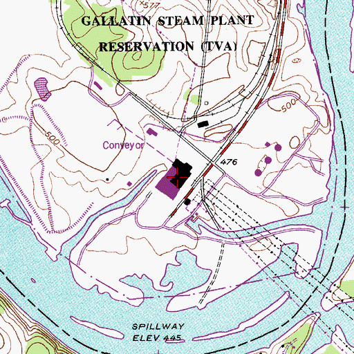 Topographic Map of Gallatin Steam Plant Reservation, TN