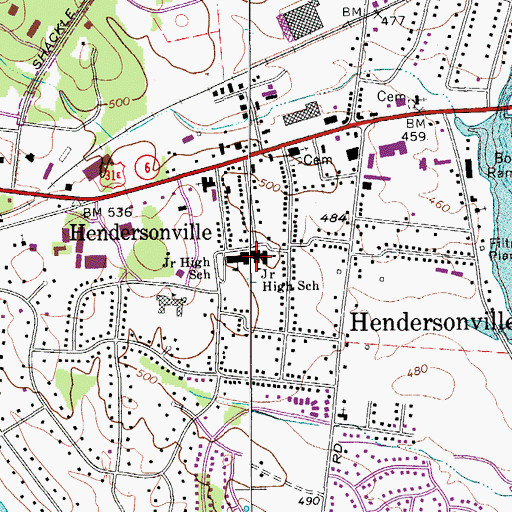 Topographic Map of Hawkins Junior High School, TN