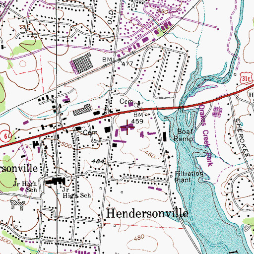 Topographic Map of Hills Shopping Center, TN