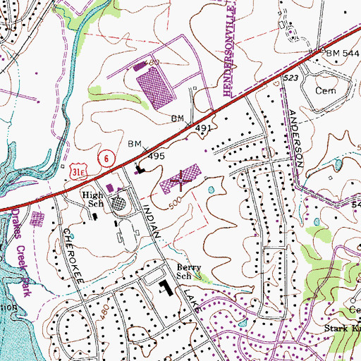 Topographic Map of Maple Row Shopping Center, TN